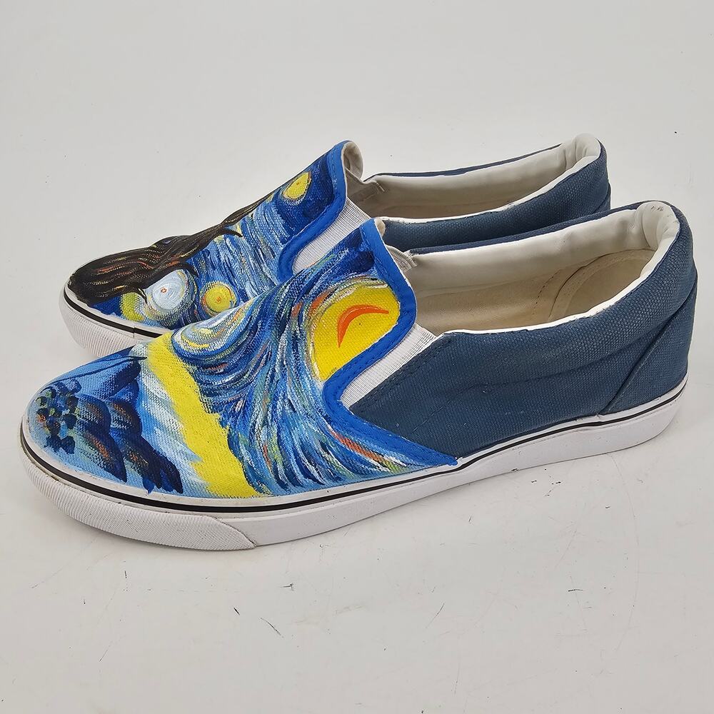 Handpainted Van Gogh Starry Night Slip On Canvas Shoe EU 41 US 10 Wearable Art - Picture 3 of 7